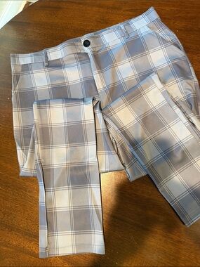 Amazon Men's Plaid Dress Pants in Light Gray and Cream